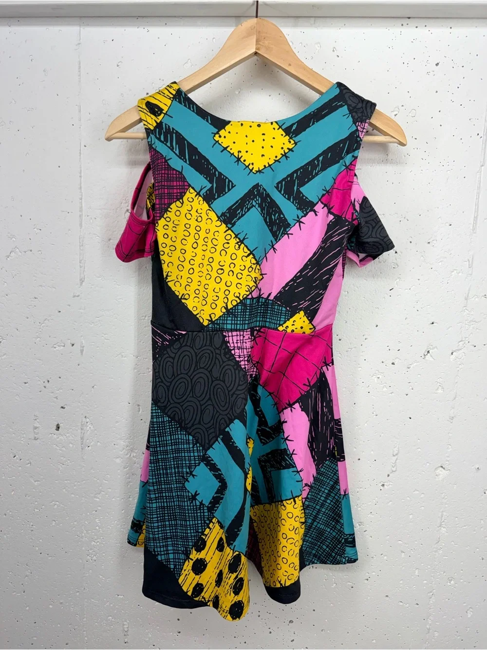 Disney Nightmare Before Christmas Kids Large Sally Cold Shoulder Patchwork Dress
